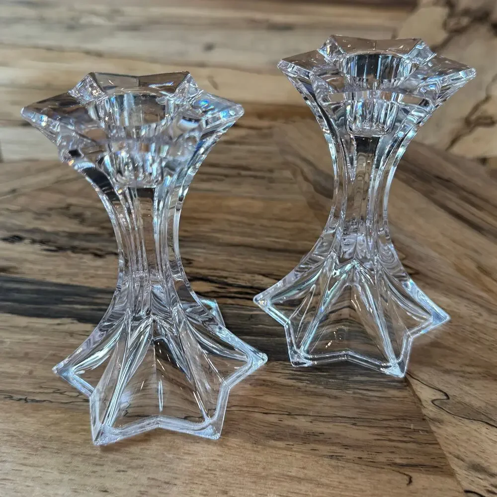 Mikasa Firestar Crystal Candlestick Holders Pair Star Base 4.25” Vintage Austria